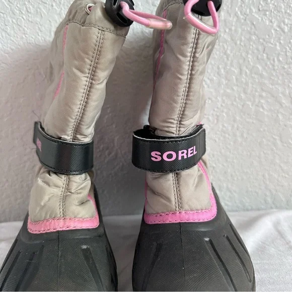 Sorel Kids Snow Boots Pink Gray Waterproof Insulated Adjustable Strap Size 13 - Picture 2 of 8